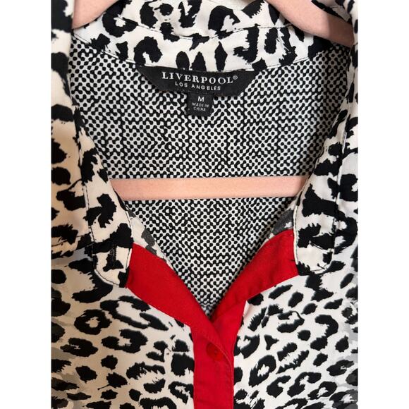 Liverpool Los Angeles Size MED Button Down White Black Red Print - Picture 6 of 7